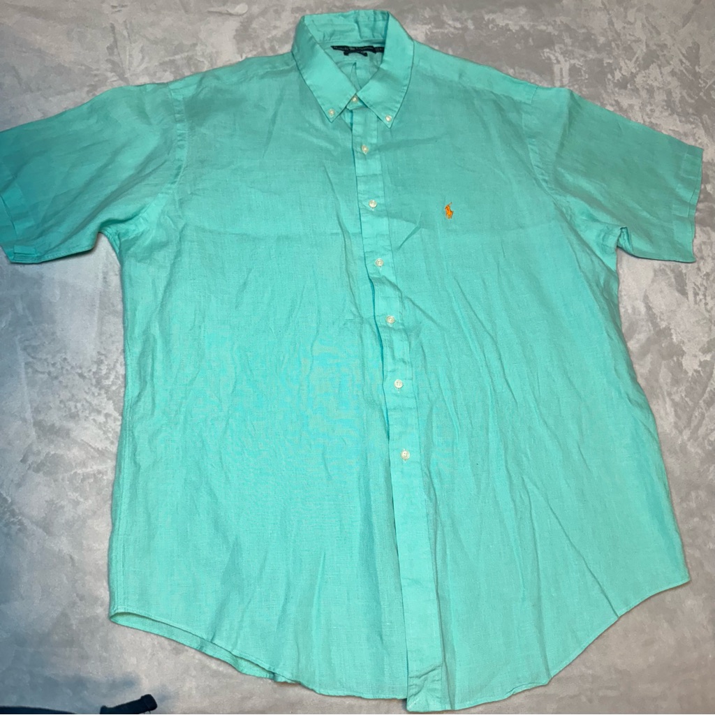 Ralph Lauren Men's Classic Fit 100% Linen Short Sleeve Button-Up Shirt Sea Green